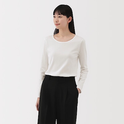 婦人　ストレッチフライス編みクルーネック長袖Ｔシャツ