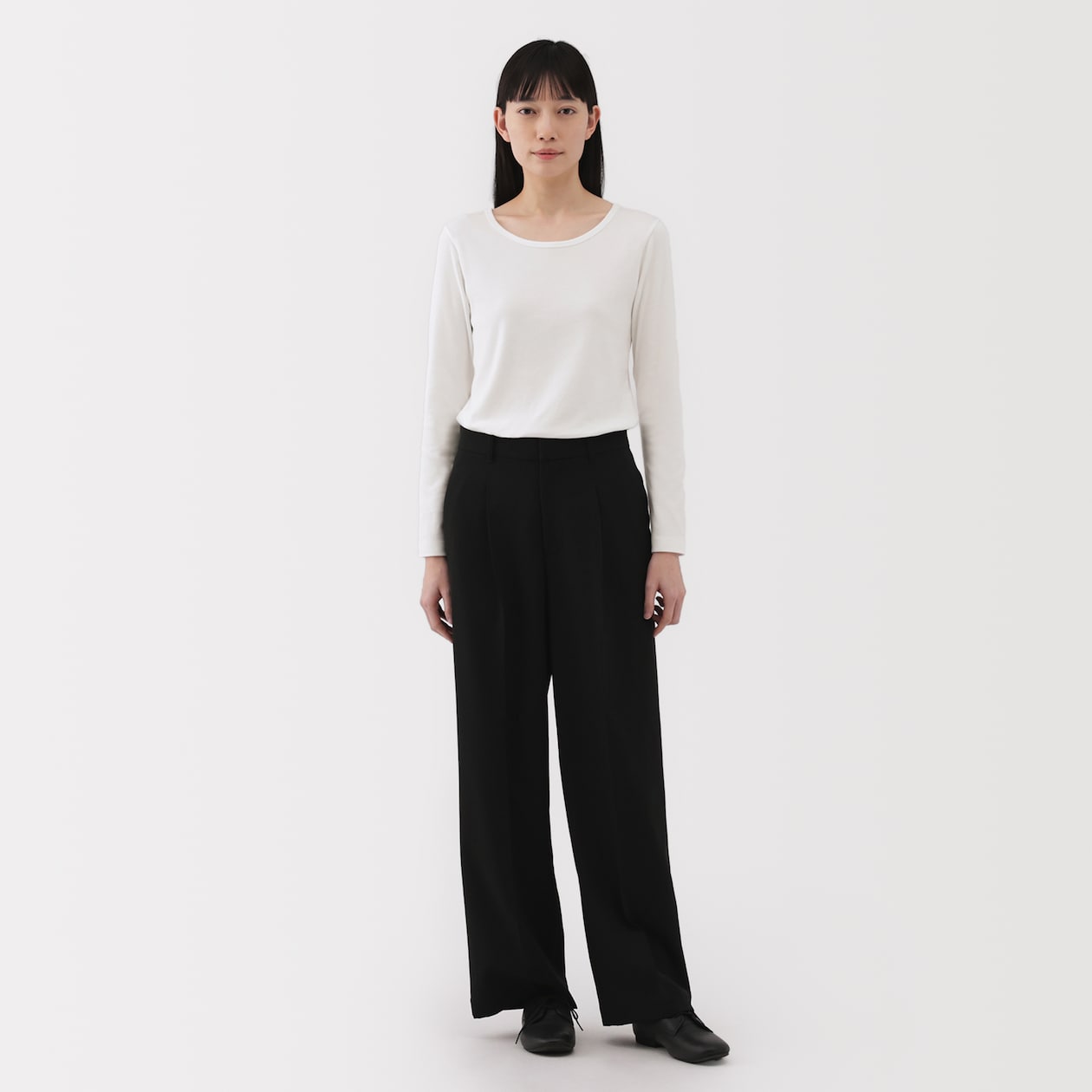 婦人　ストレッチフライス編みクルーネック長袖Ｔシャツ