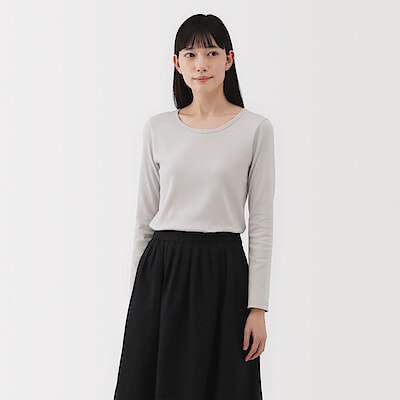 婦人　ストレッチフライス編みクルーネック長袖Ｔシャツ