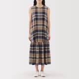 婦人　マドラスチェック　スリーブレスワンピース