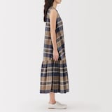 婦人　マドラスチェック　スリーブレスワンピース