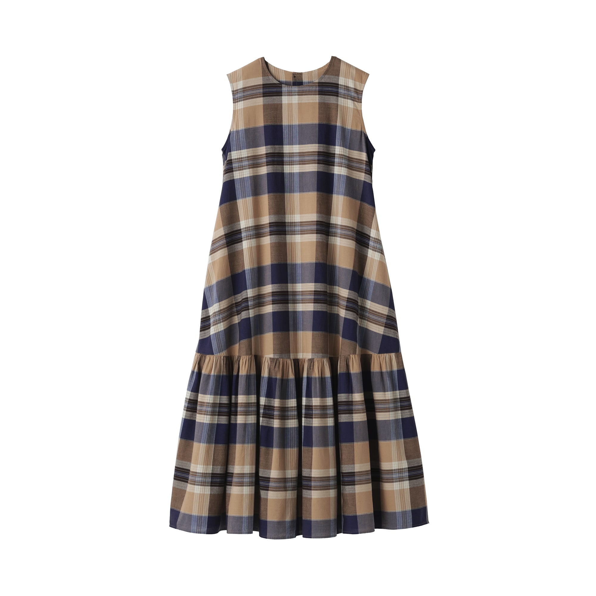 婦人　マドラスチェック　スリーブレスワンピース