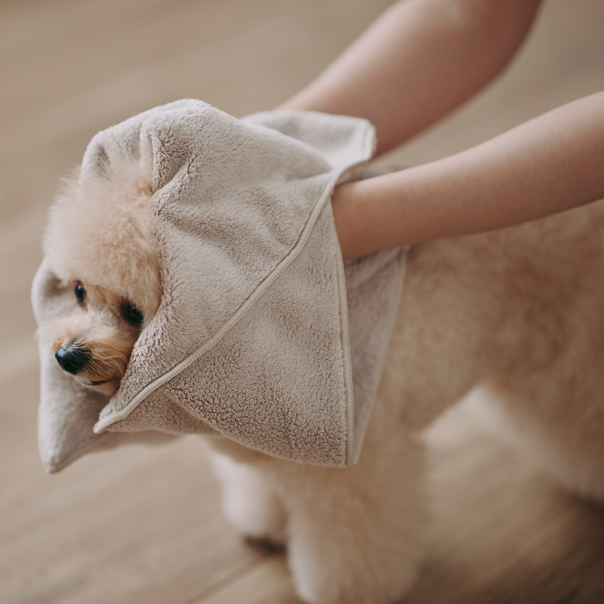 マイクロファイバー　ポケット付ペット用タオル