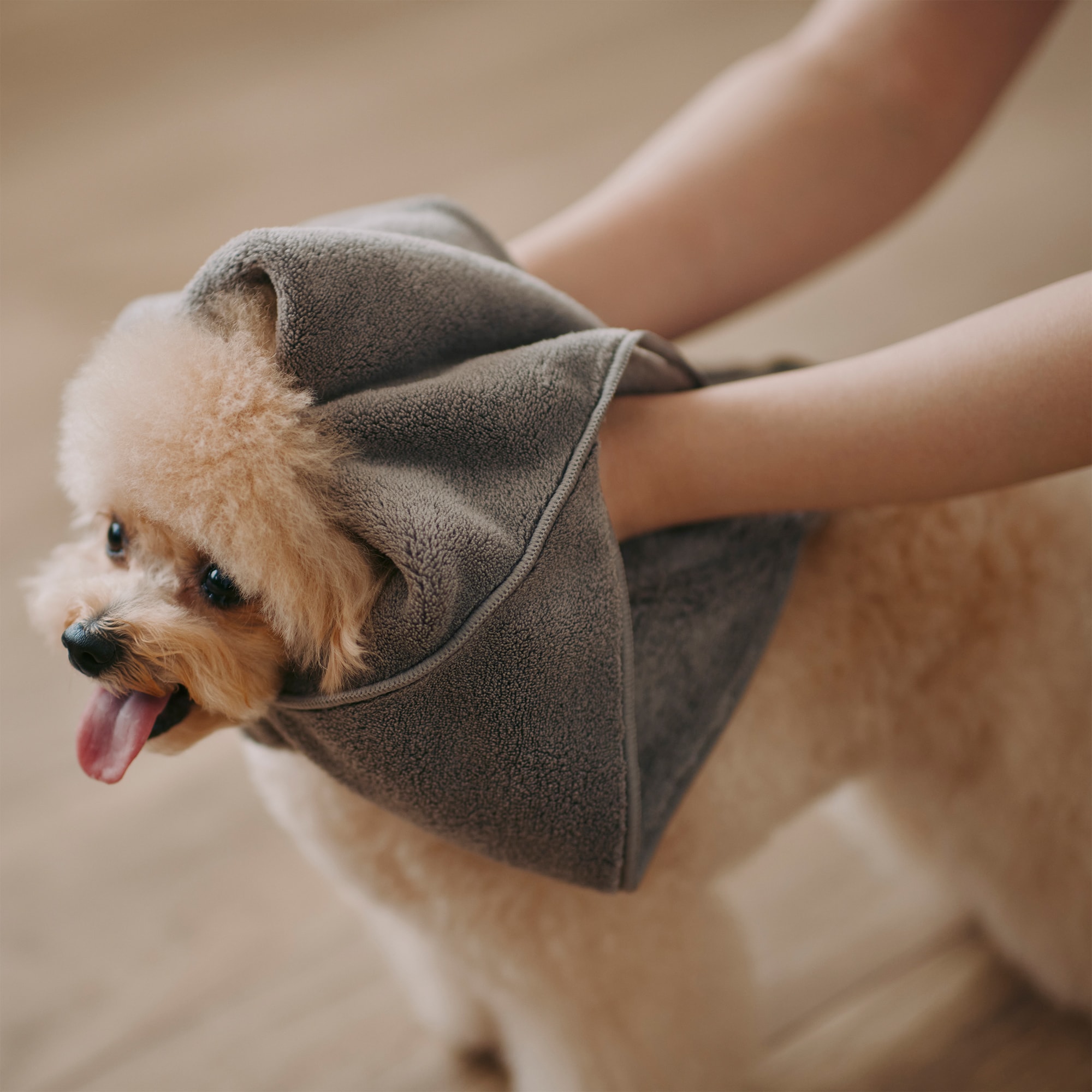 マイクロファイバー　ポケット付ペット用タオル