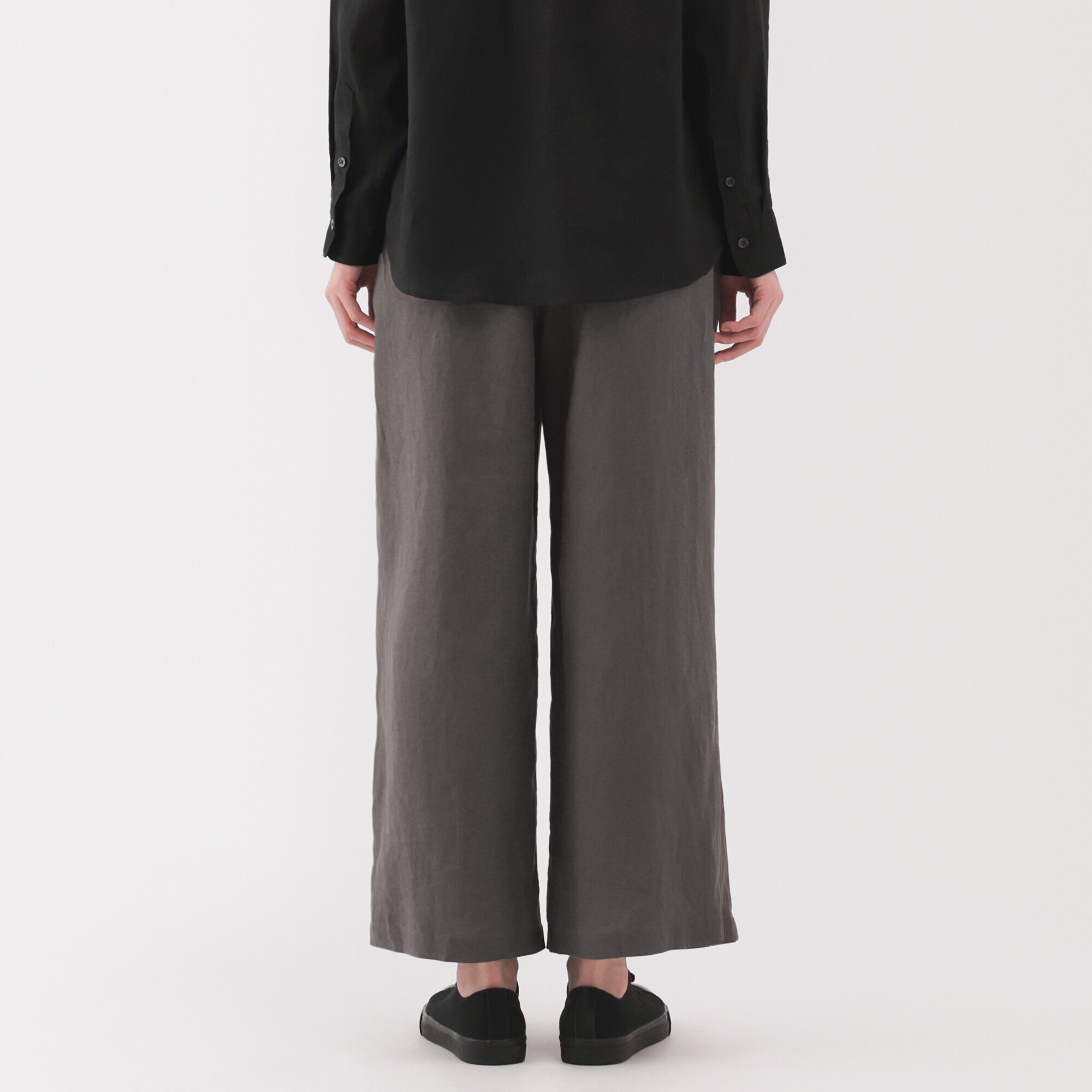 婦人　リネン　洗いざらしイージーワイドパンツ