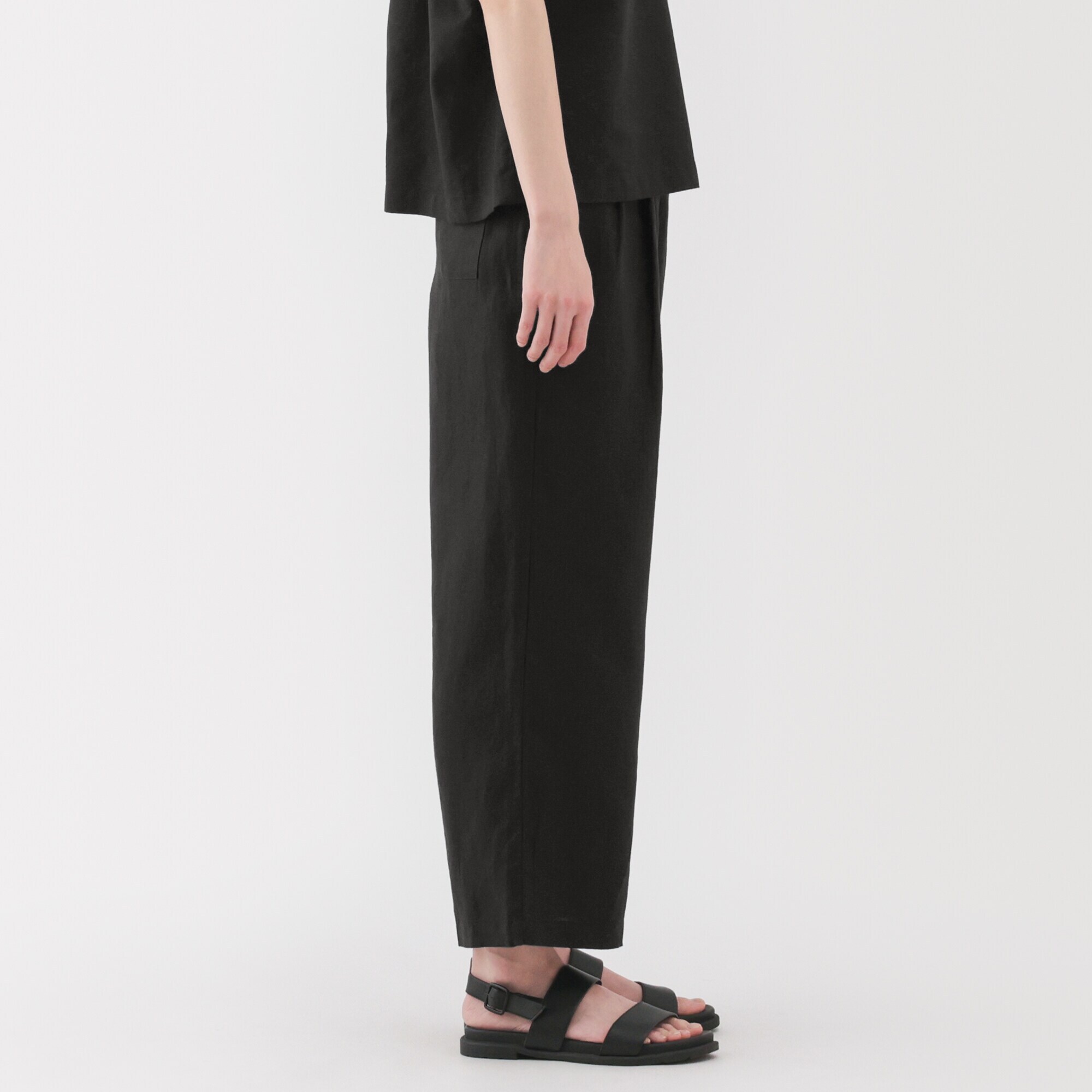 婦人　リネン　洗いざらしイージーワイドパンツ