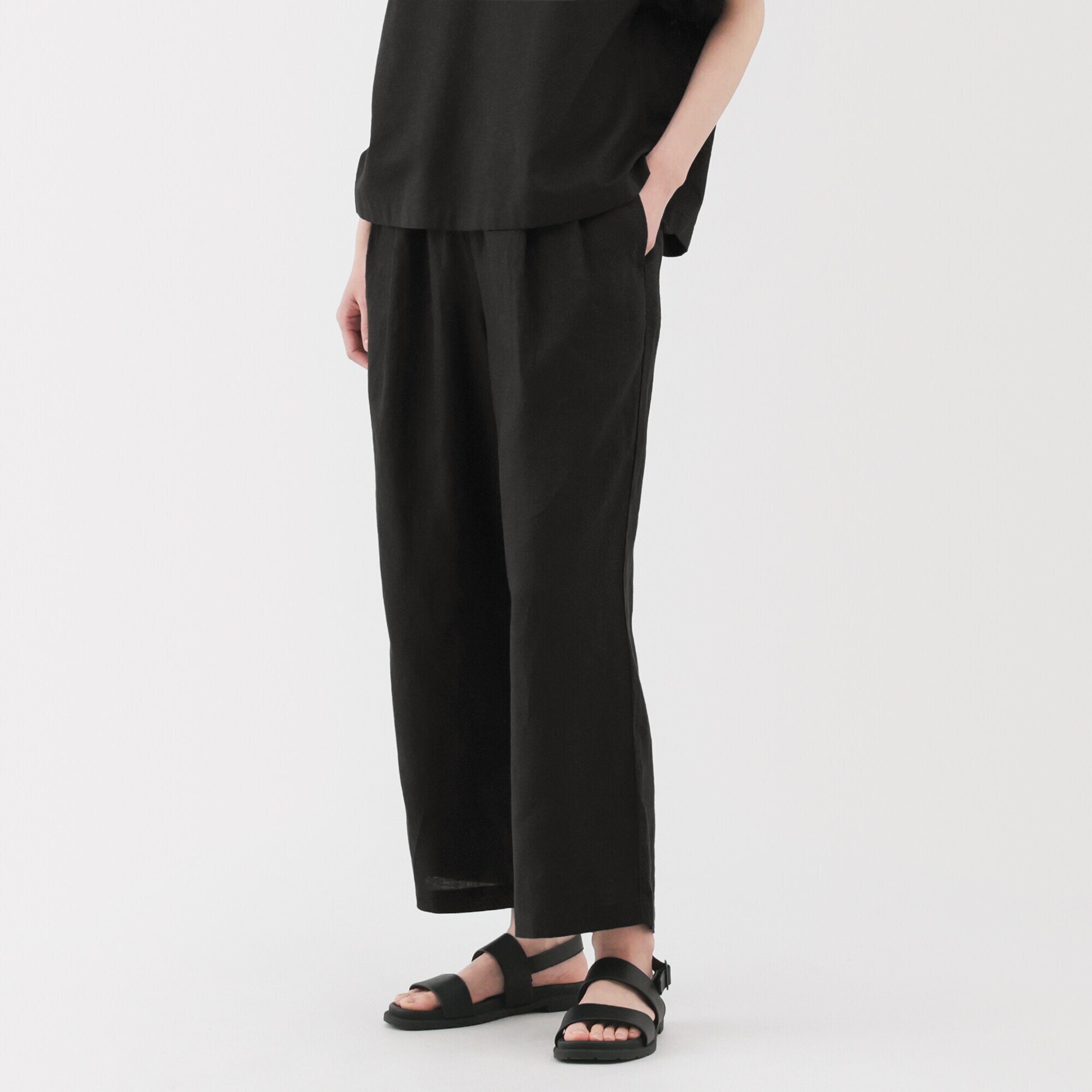 婦人　リネン　洗いざらしイージーワイドパンツ