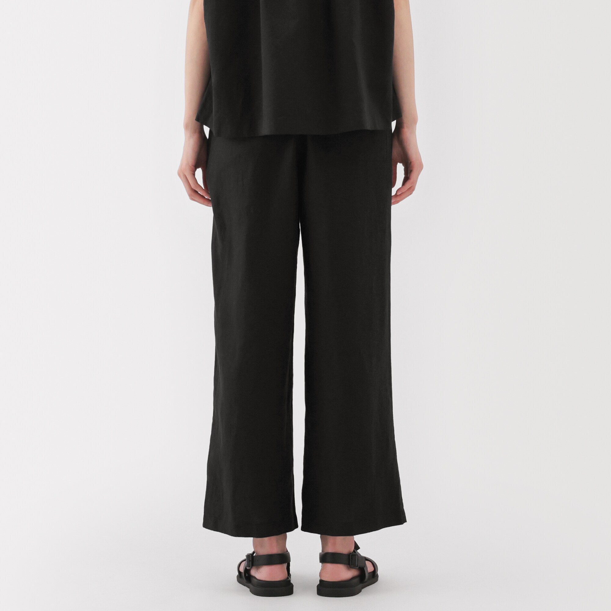 婦人　リネン　洗いざらしイージーワイドパンツ