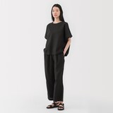 婦人　リネン　洗いざらしイージーワイドパンツ