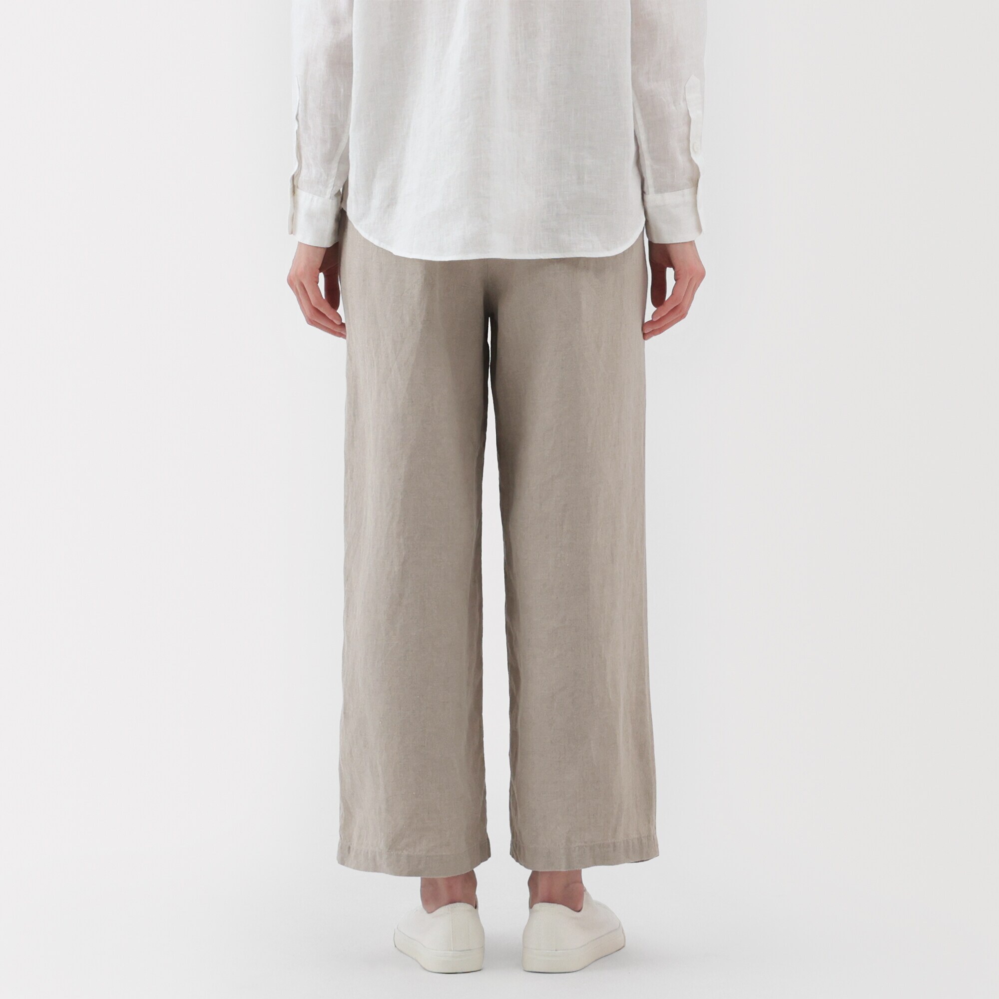 婦人　リネン　洗いざらしイージーワイドパンツ