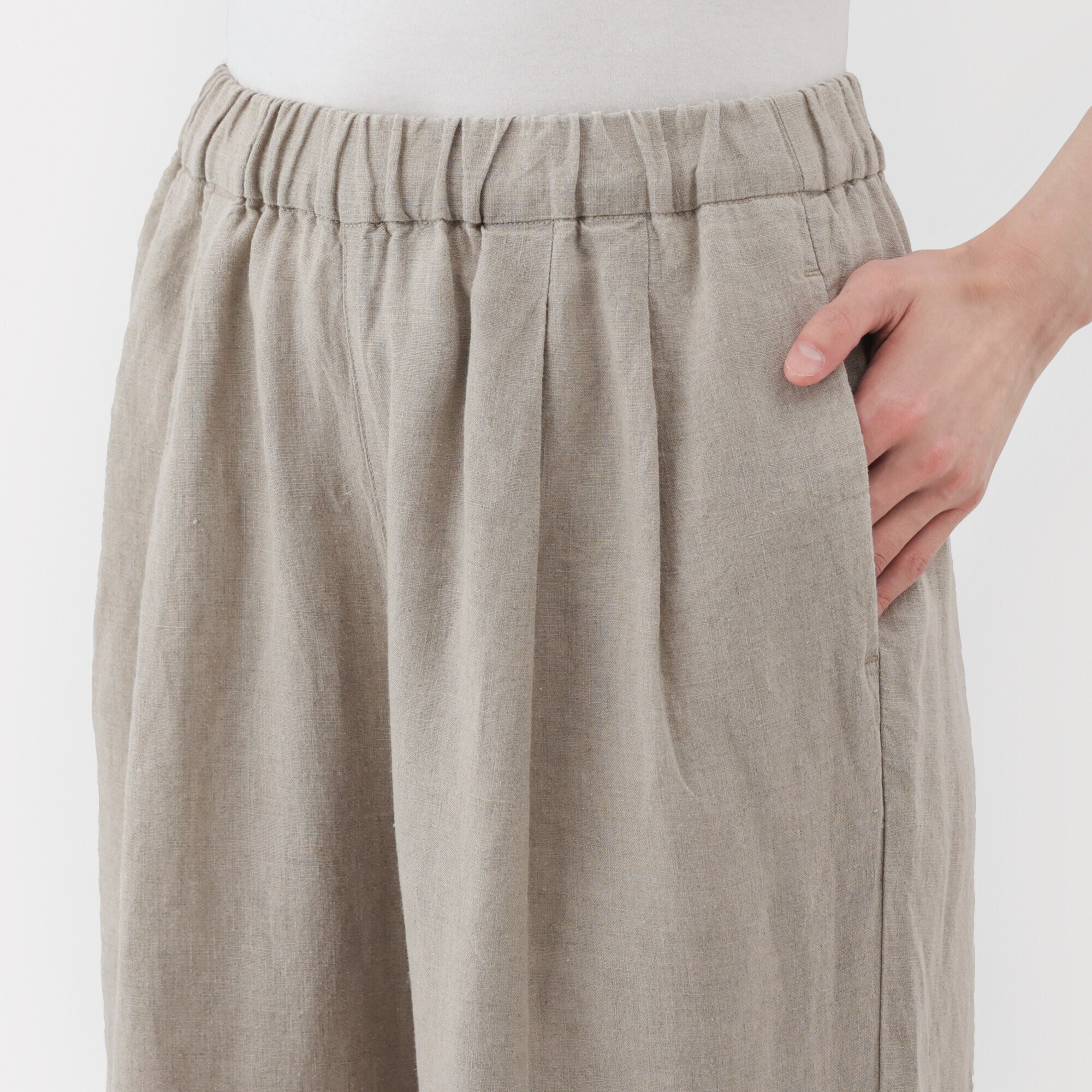 婦人　リネン　洗いざらしイージーワイドパンツ
