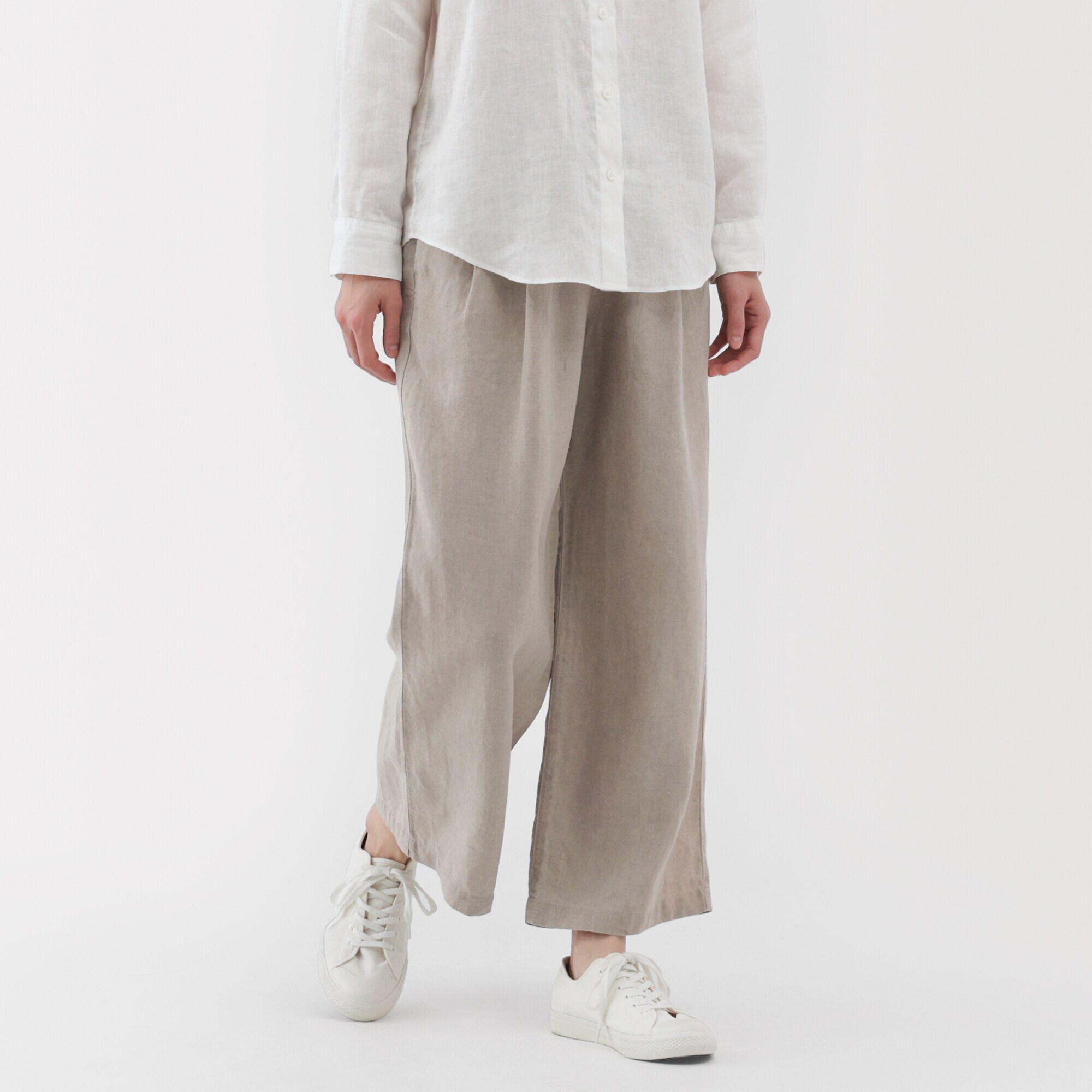 婦人　リネン　洗いざらしイージーワイドパンツ