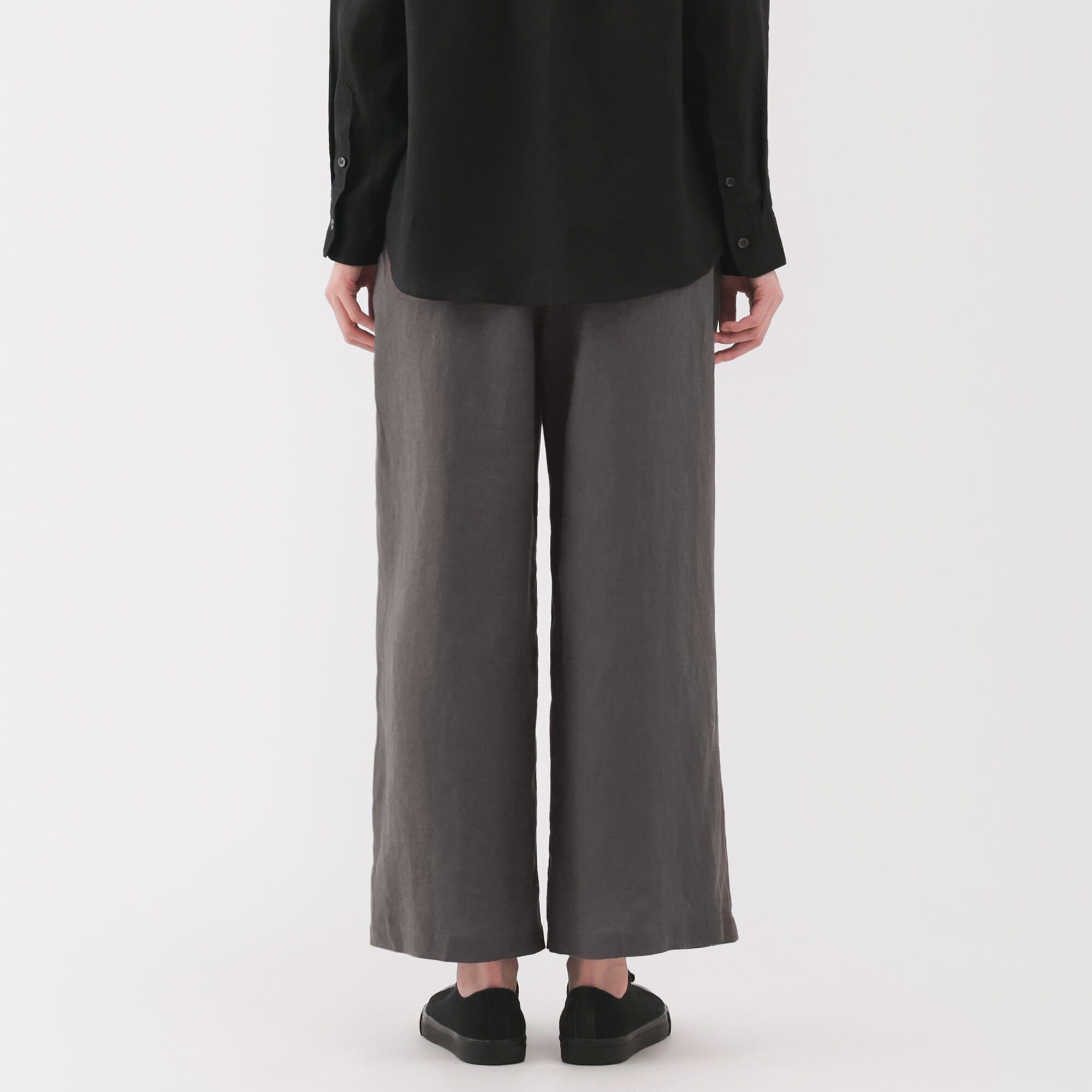 婦人　リネン　洗いざらしイージーワイドパンツ