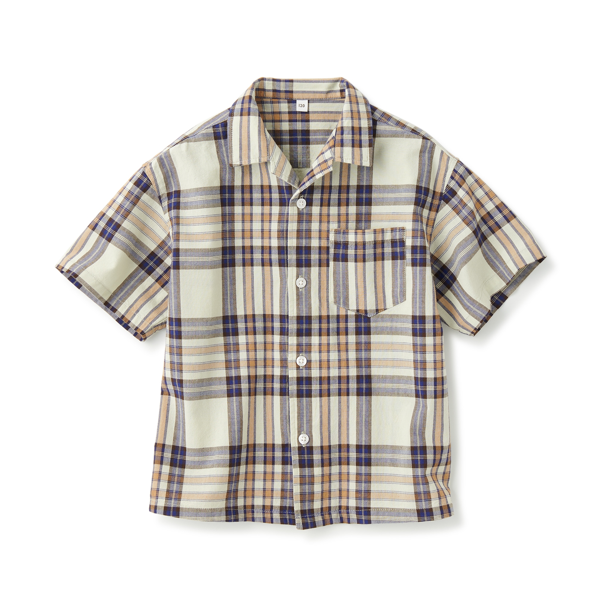 【KHAKIS】マドラスチェック 半袖シャツ キッズ マドラスチェックオープンカラー半袖シャツ | 無印良品