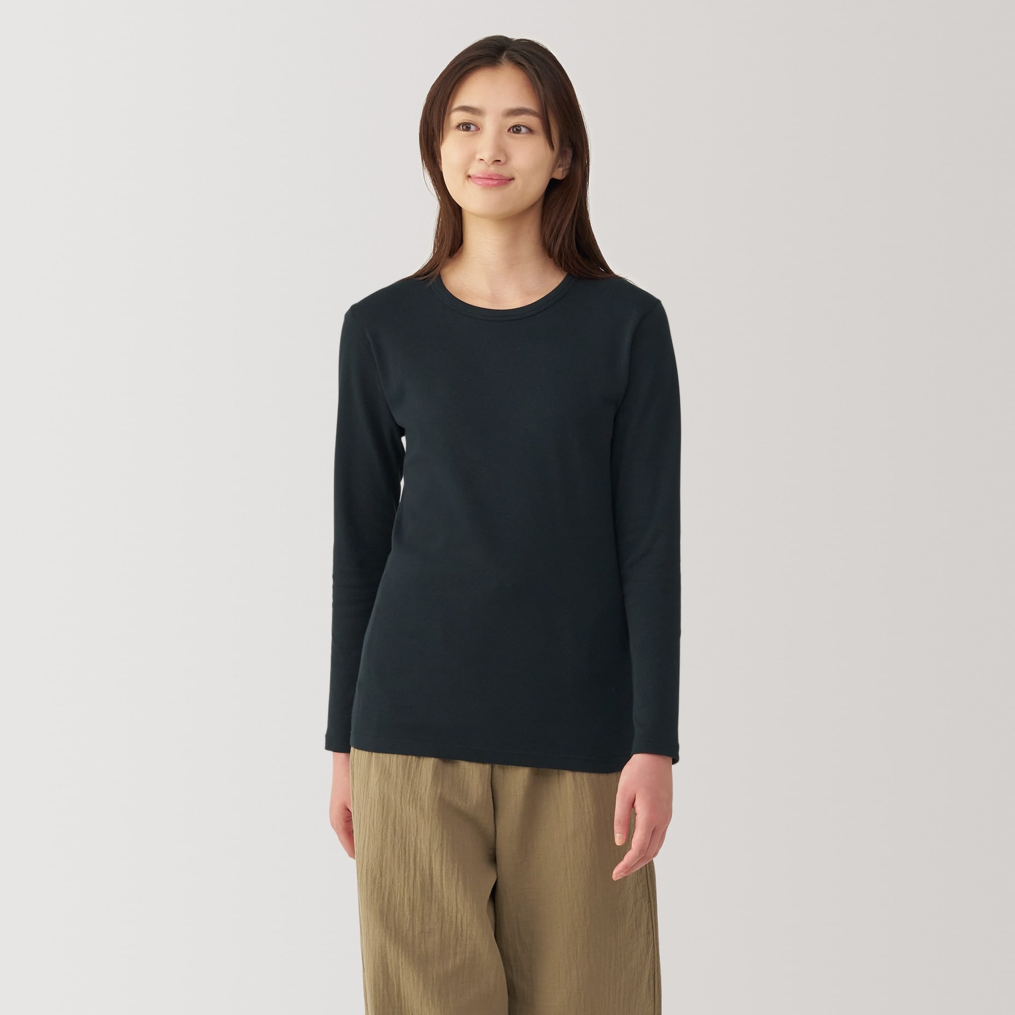 送料無料 百貨店 婦人 あったか綿 無印良品 | クルーネック長袖Tシャツ 厚手 トップス