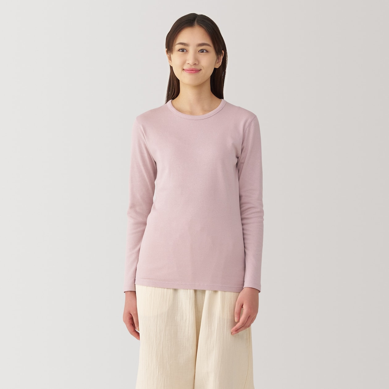 婦人　あったか綿　厚手　クルーネック長袖Ｔシャツ