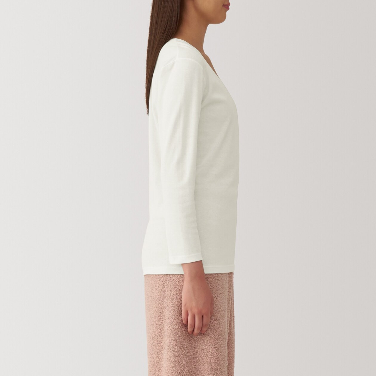 婦人　あったか綿　厚手　Ｕネック八分袖Ｔシャツ