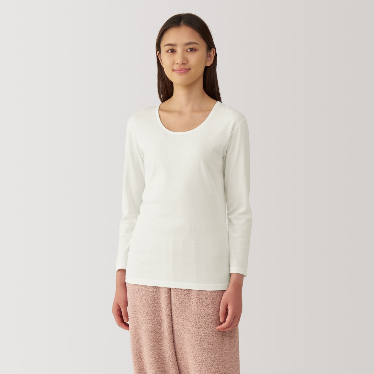 婦人　あったか綿　厚手　Ｕネック八分袖Ｔシャツ