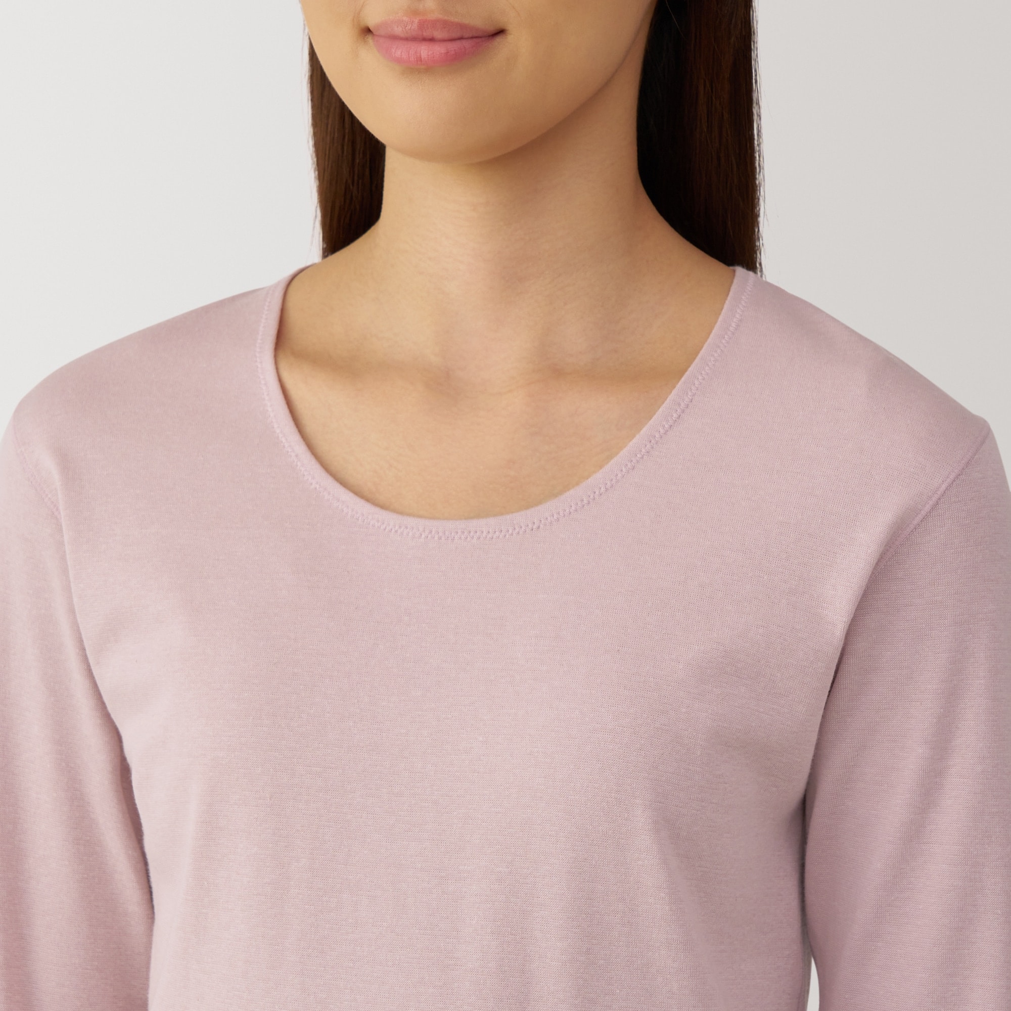 婦人　あったか綿　厚手　Ｕネック八分袖Ｔシャツ