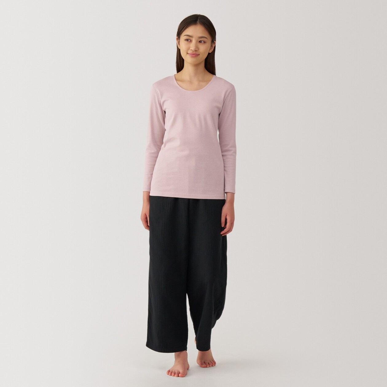 婦人　あったか綿　厚手　Ｕネック八分袖Ｔシャツ