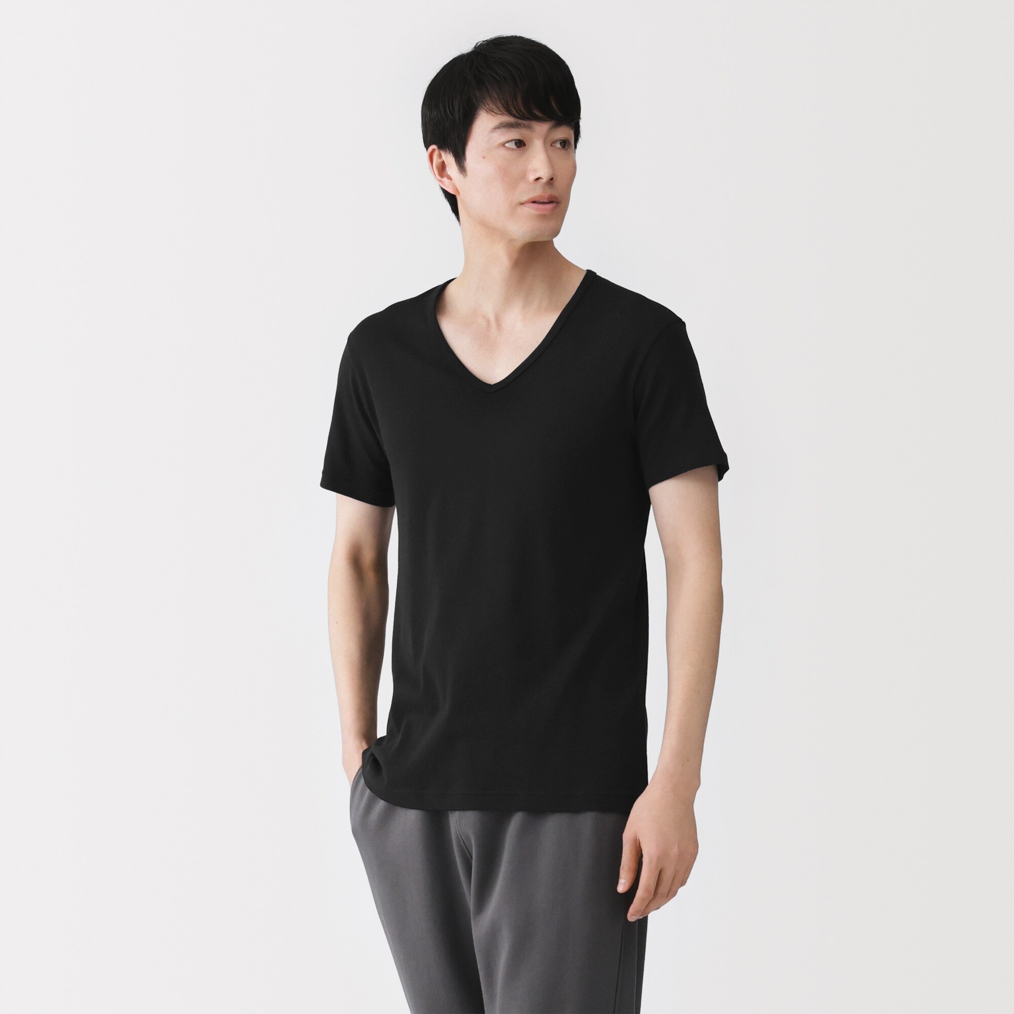 紳士 さらっと綿 Vネック半袖Tシャツ | 無印良品
