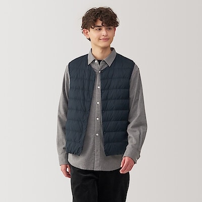 紳士　軽量ダウンノーカラーベスト（帯電防止裏地）（2024年仕様）