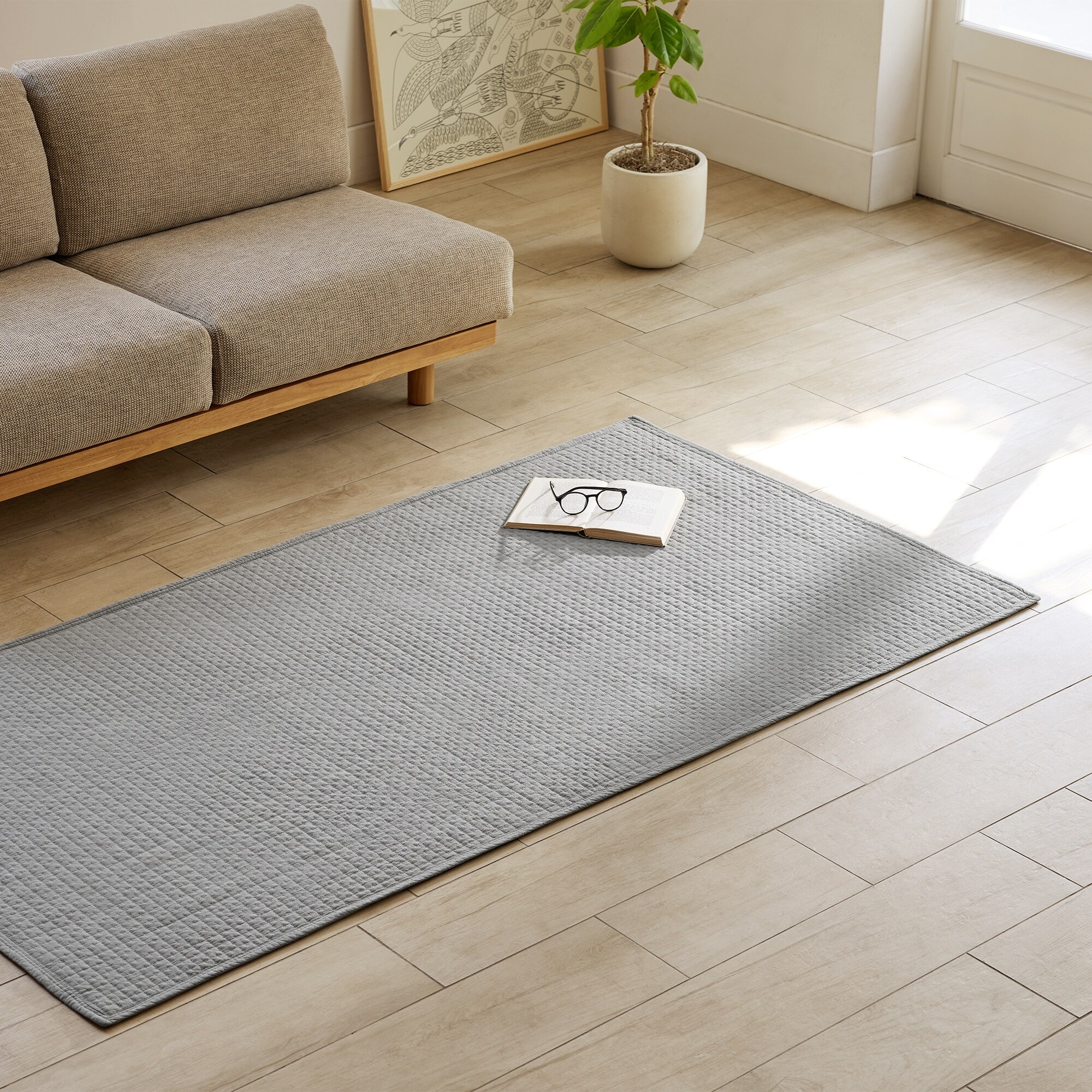 洗いざらしの綿キルティングラグ