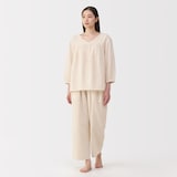 婦人　ふんわりしぼガーゼ　八分袖ルームウェアセット