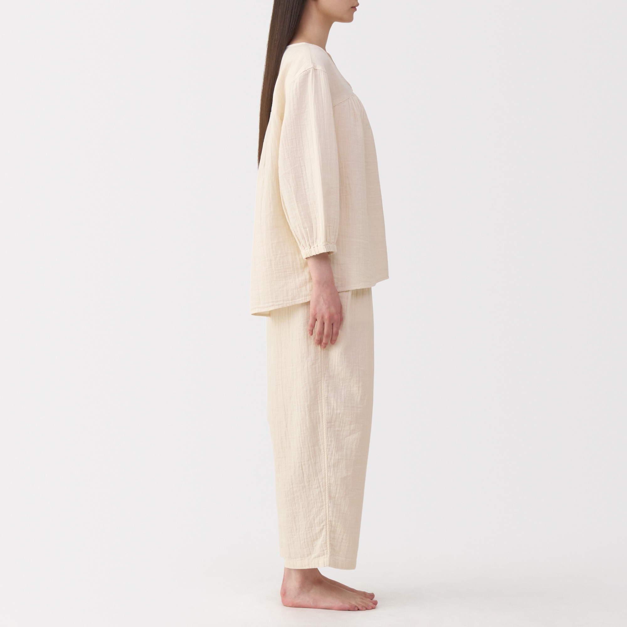 婦人　ふんわりしぼガーゼ　八分袖ルームウェアセット