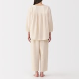 婦人　ふんわりしぼガーゼ　八分袖ルームウェアセット