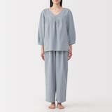 婦人　ふんわりしぼガーゼ　八分袖ルームウェアセット