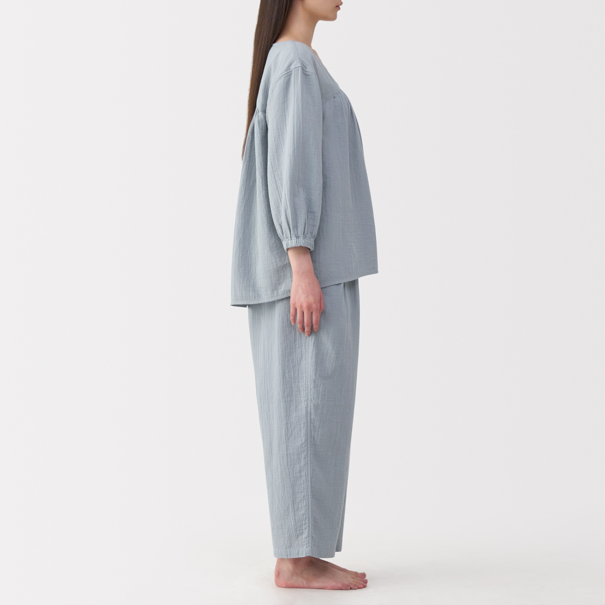 婦人　ふんわりしぼガーゼ　八分袖ルームウェアセット