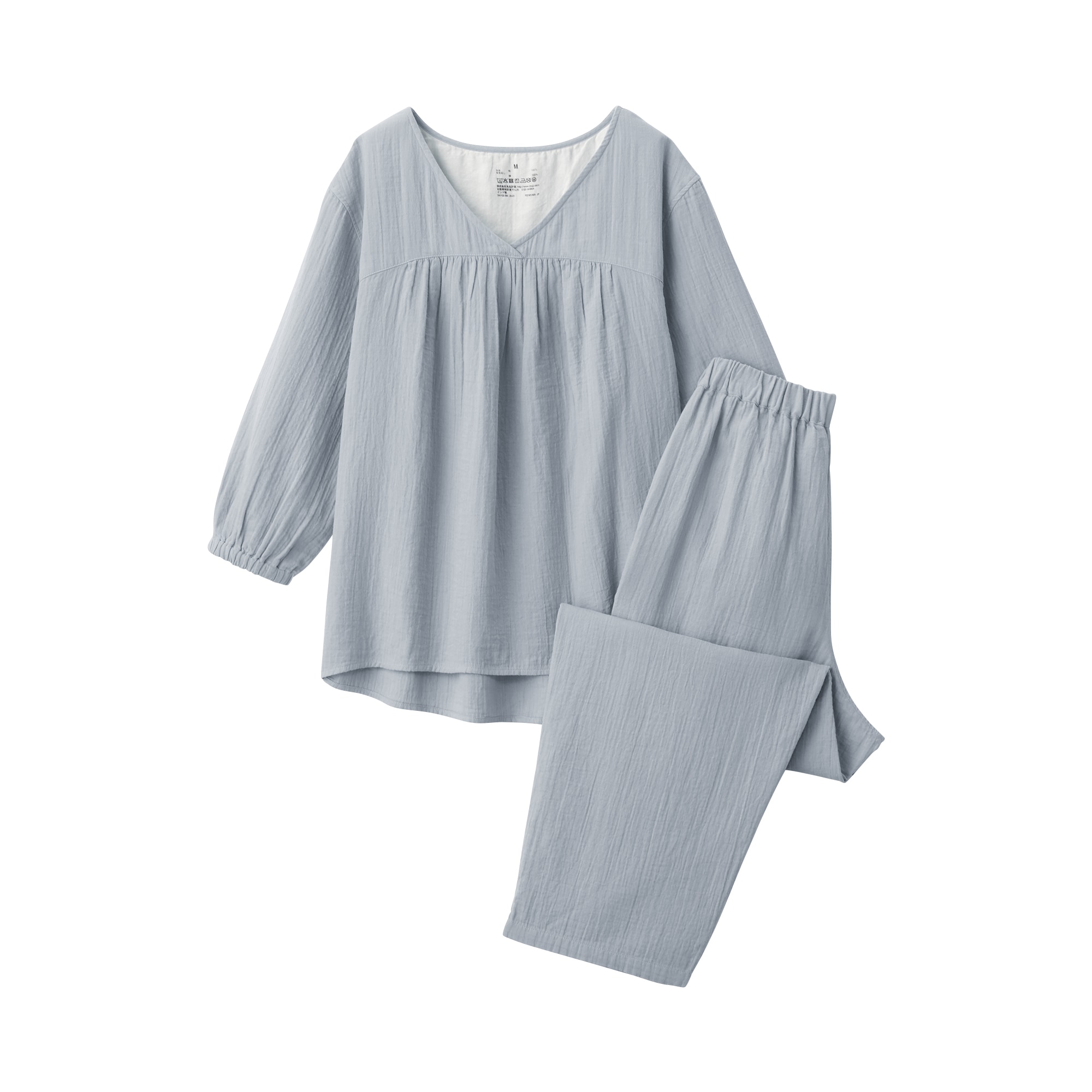 婦人　ふんわりしぼガーゼ　八分袖ルームウェアセット