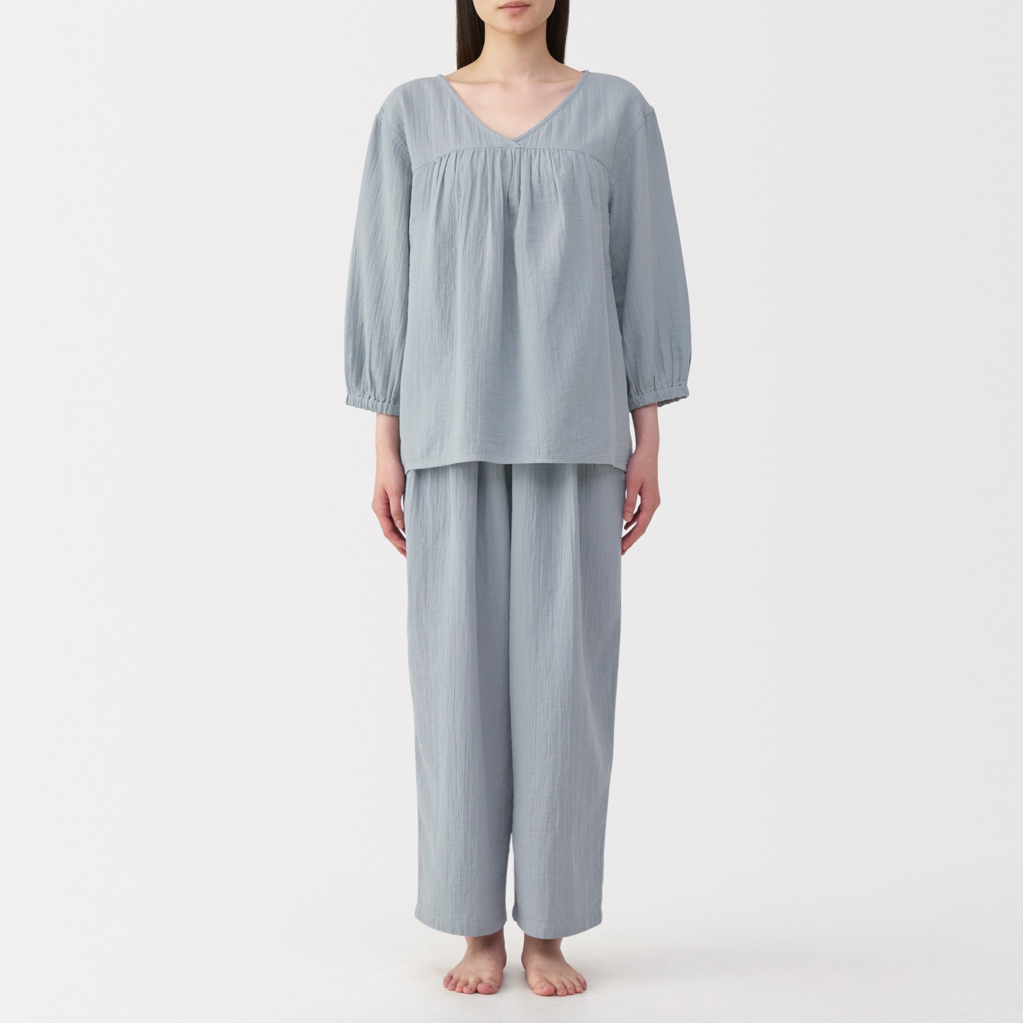 婦人 ふんわりしぼガーゼ 八分袖ルームウェアセット | 無印良品