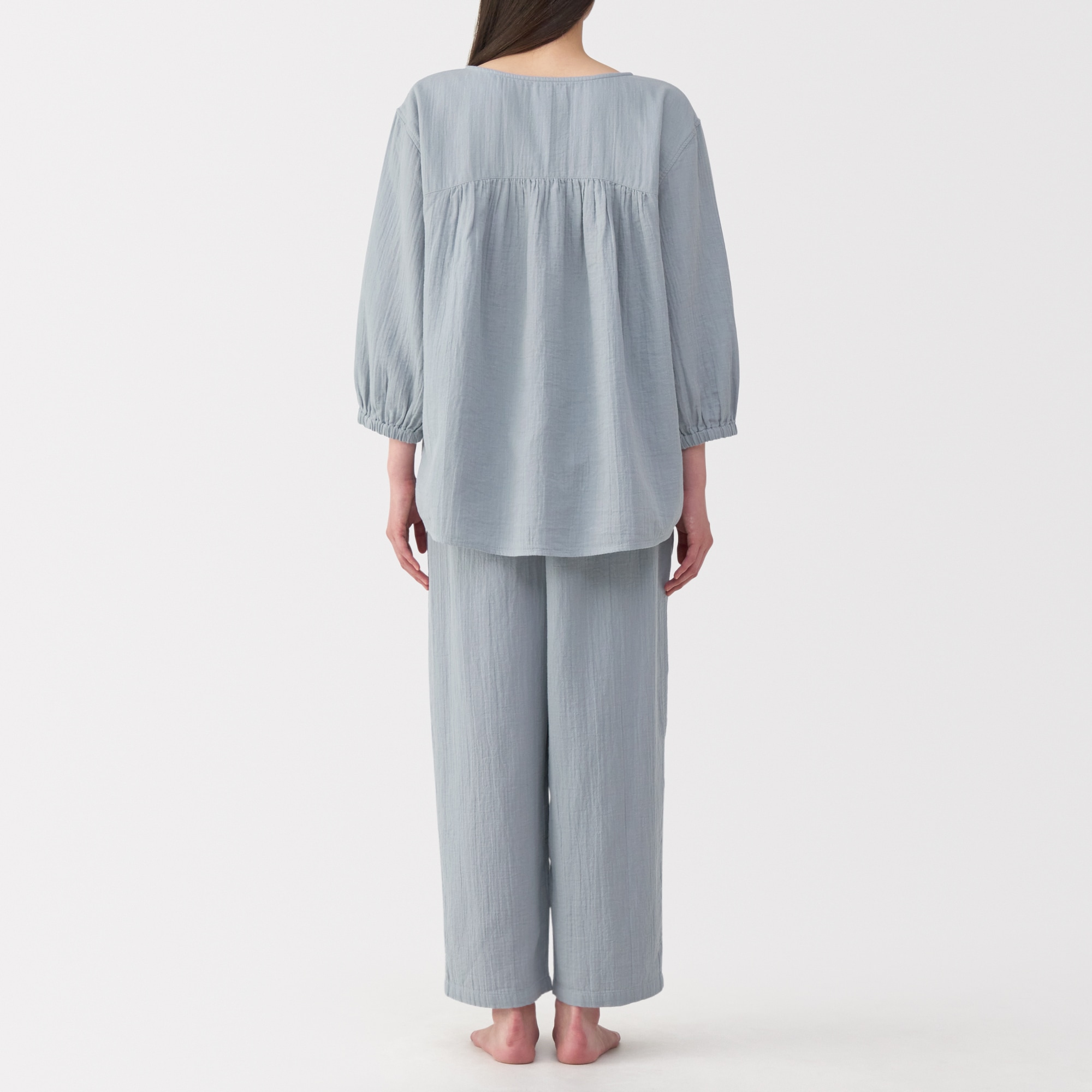 婦人　ふんわりしぼガーゼ　八分袖ルームウェアセット