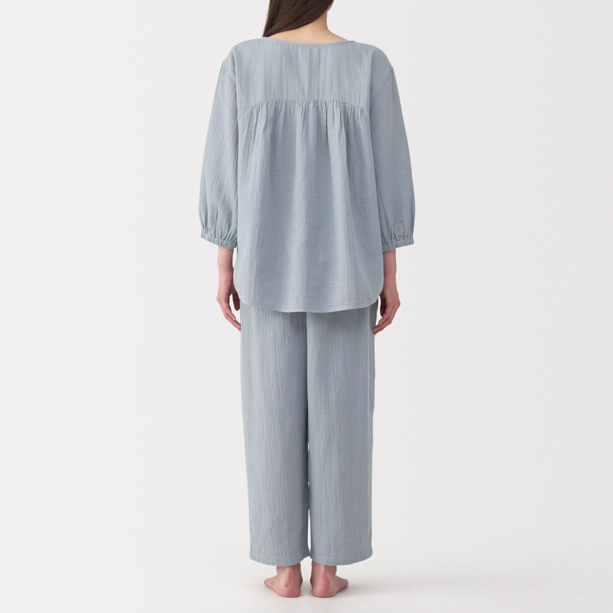 婦人　ふんわりしぼガーゼ　八分袖ルームウェアセット