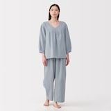 婦人　ふんわりしぼガーゼ　八分袖ルームウェアセット