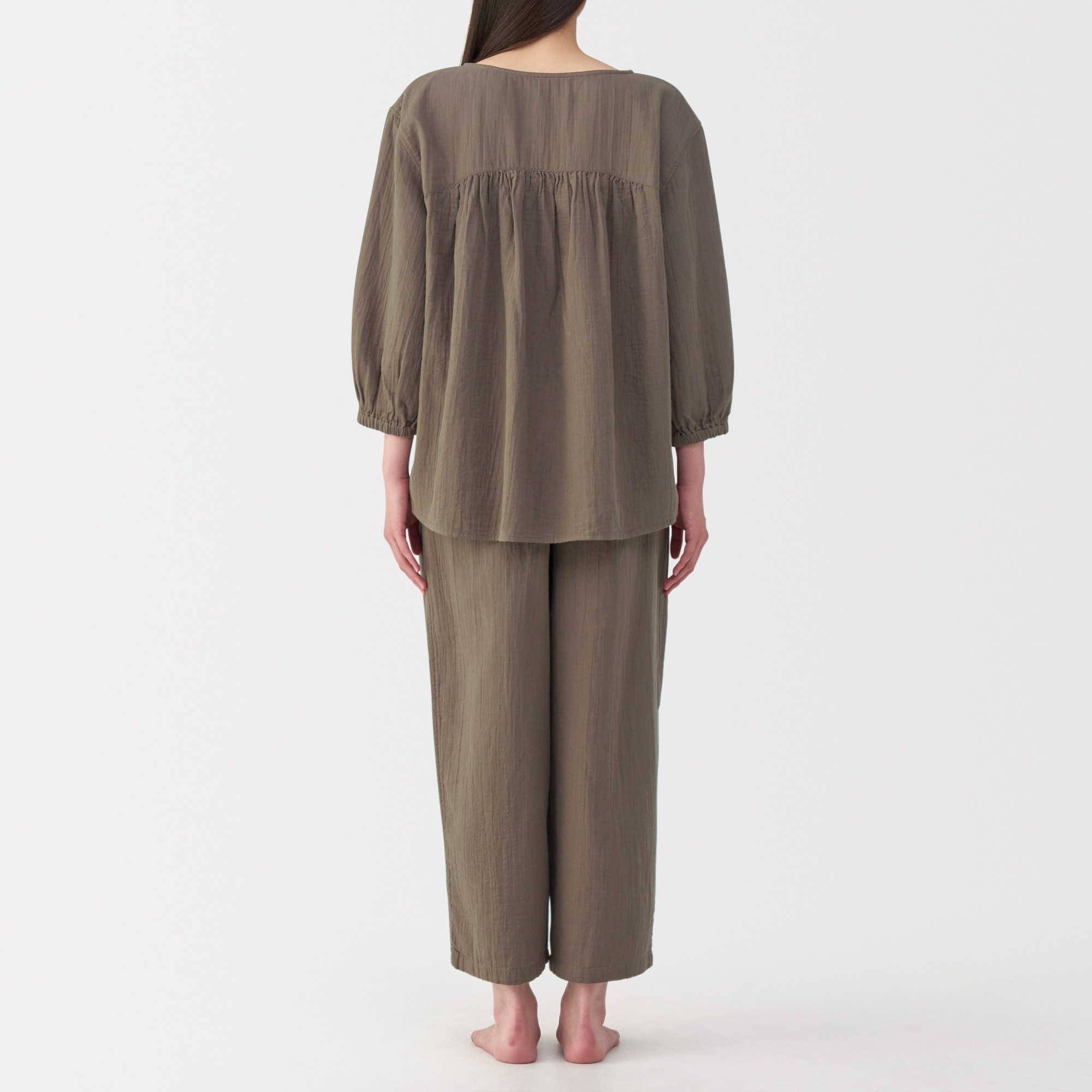 婦人　ふんわりしぼガーゼ　八分袖ルームウェアセット