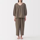 婦人　ふんわりしぼガーゼ　八分袖ルームウェアセット