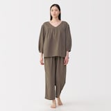 婦人　ふんわりしぼガーゼ　八分袖ルームウェアセット