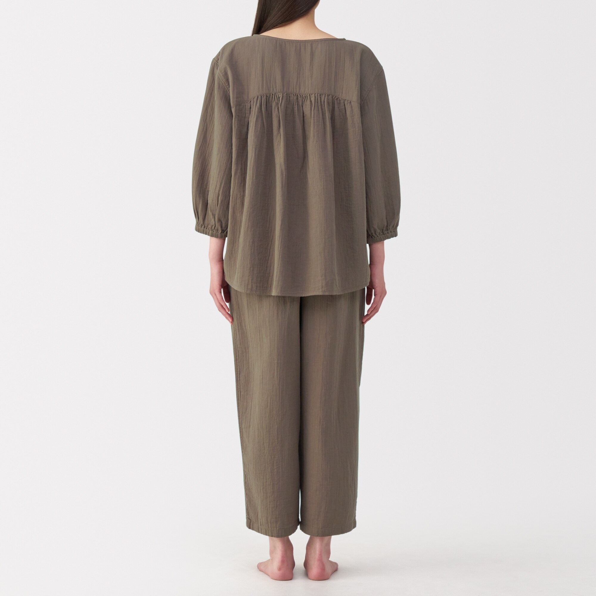 婦人　ふんわりしぼガーゼ　八分袖ルームウェアセット