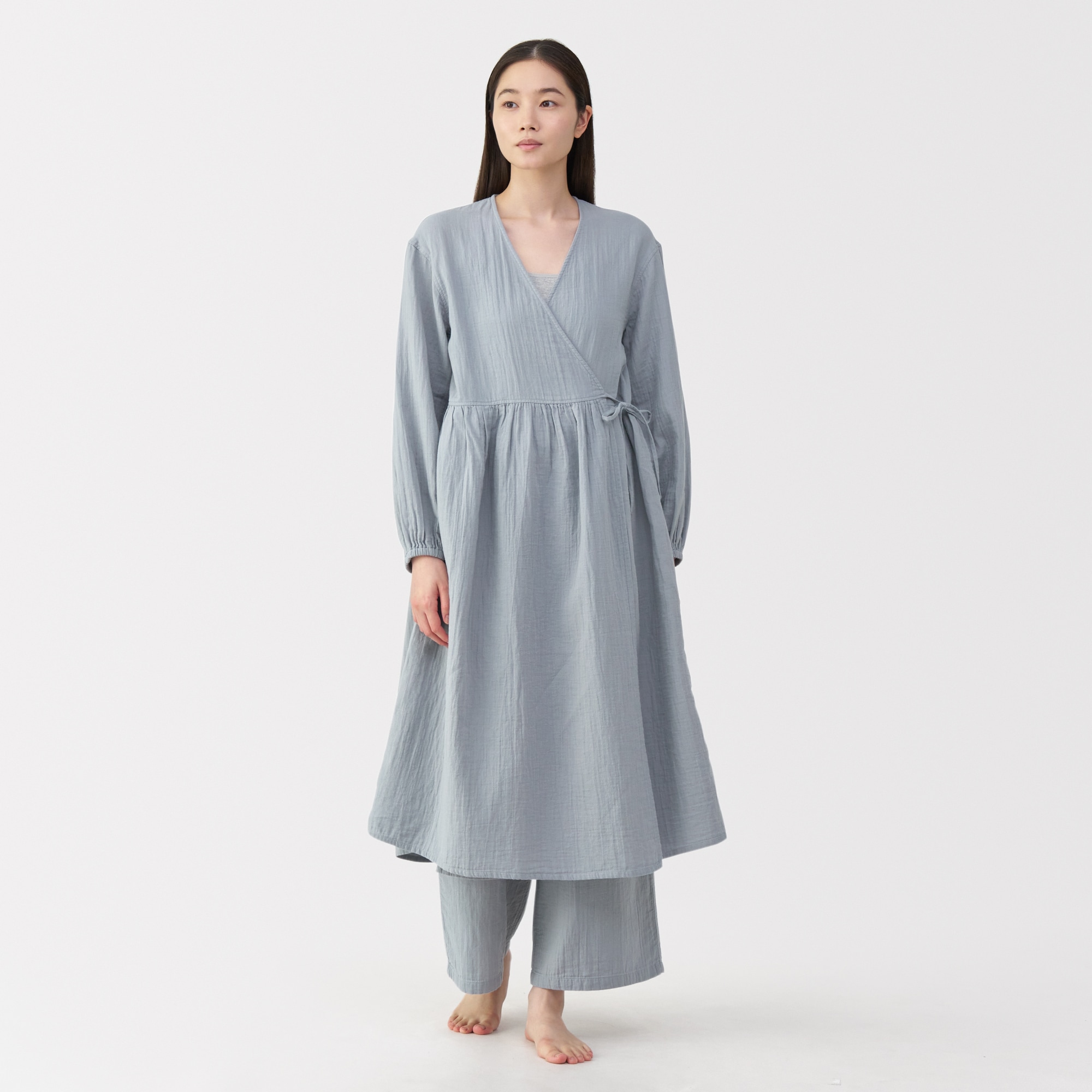 婦人　ふんわりしぼガーゼ　ロングカーディガン