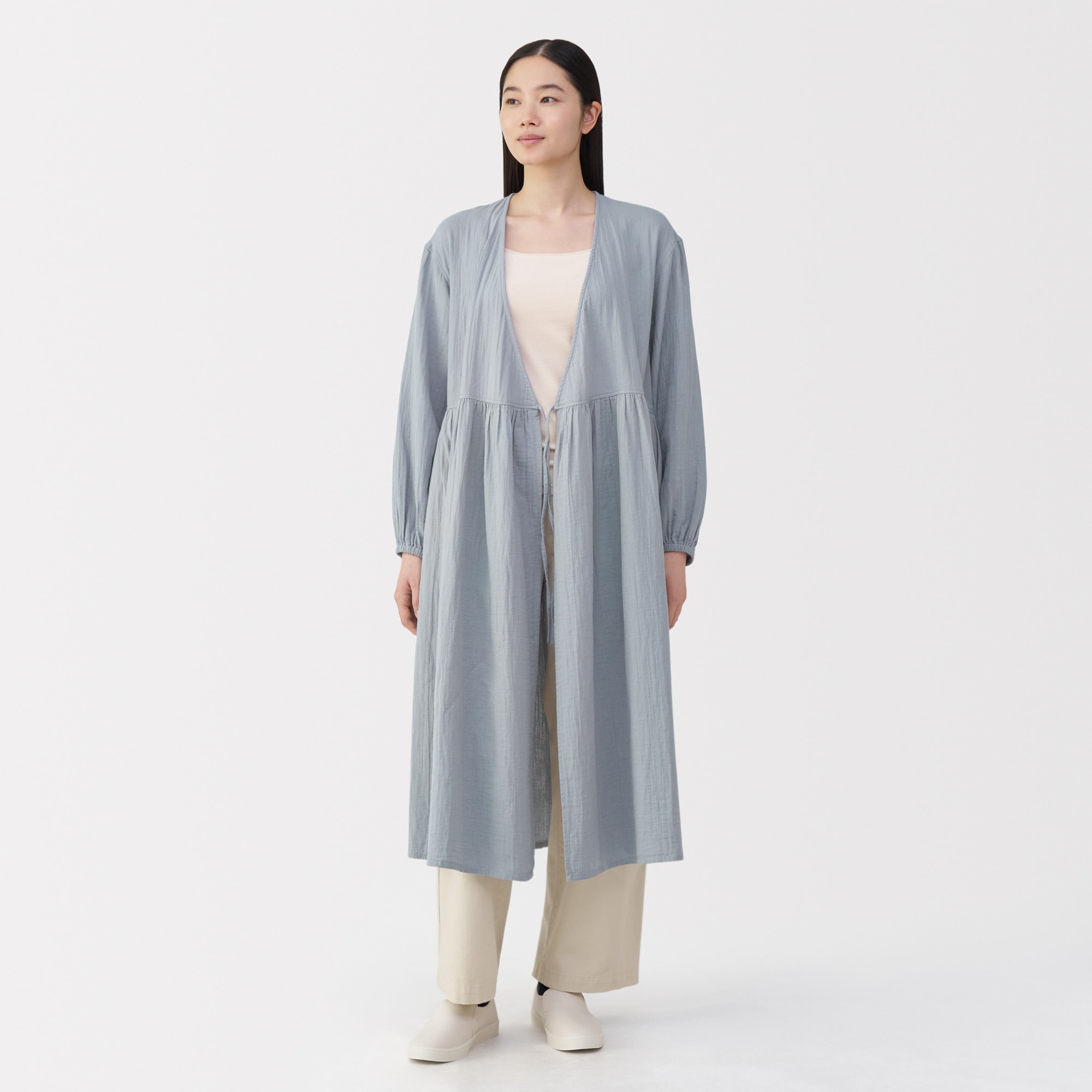 婦人　ふんわりしぼガーゼ　ロングカーディガン