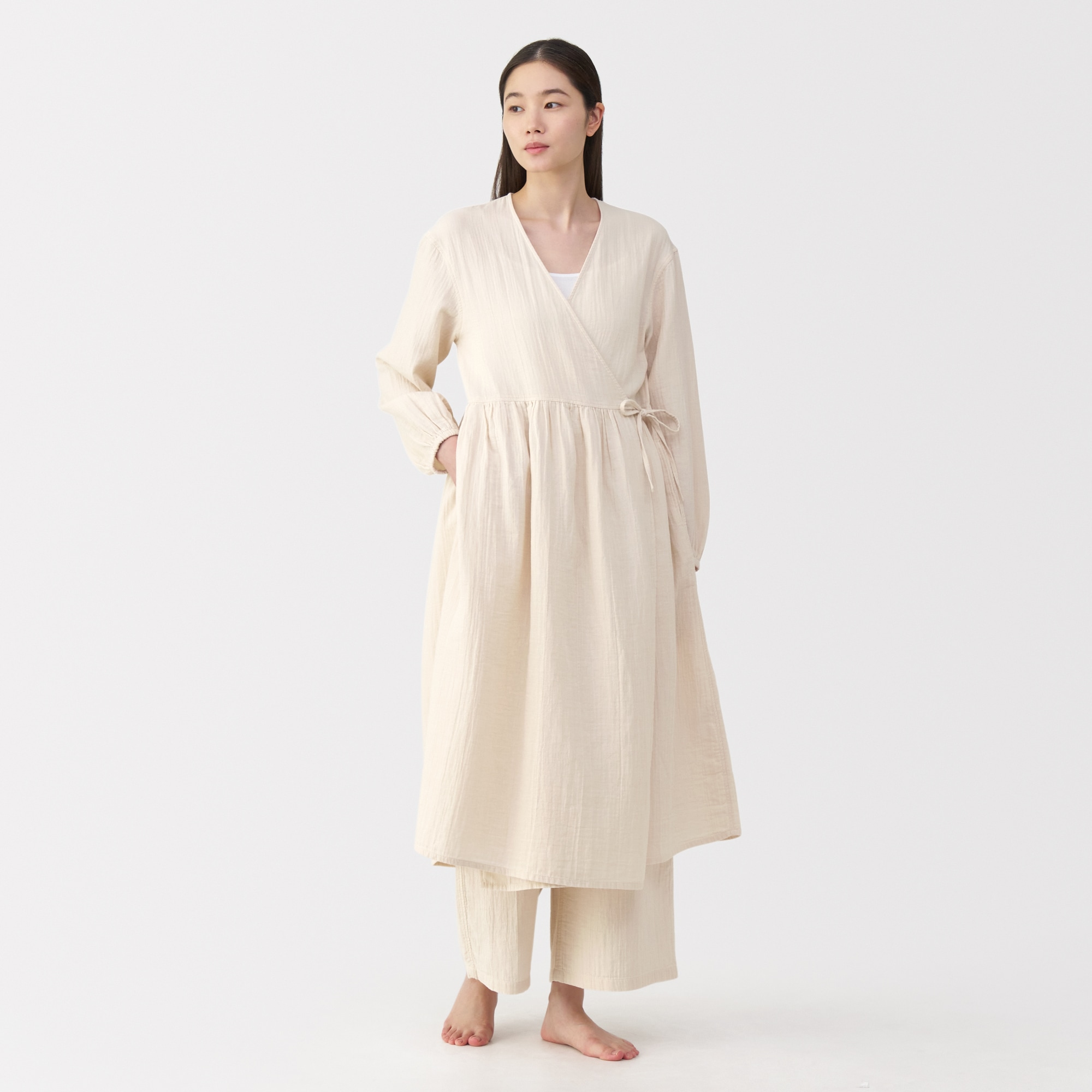【日本未発売】 無印良品MUJI x IDEEロングカーディガン 麻綿 マキシN 日本未発売】 無印良品MUJI x IDEEロングカーディガン 麻綿