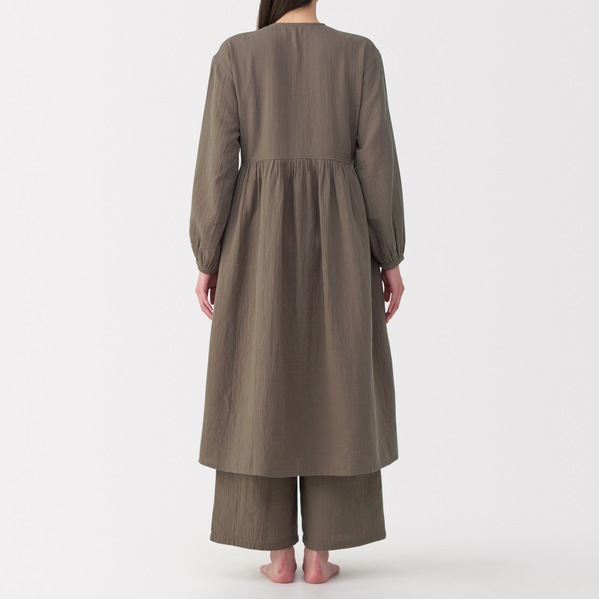 婦人　ふんわりしぼガーゼ　ロングカーディガン