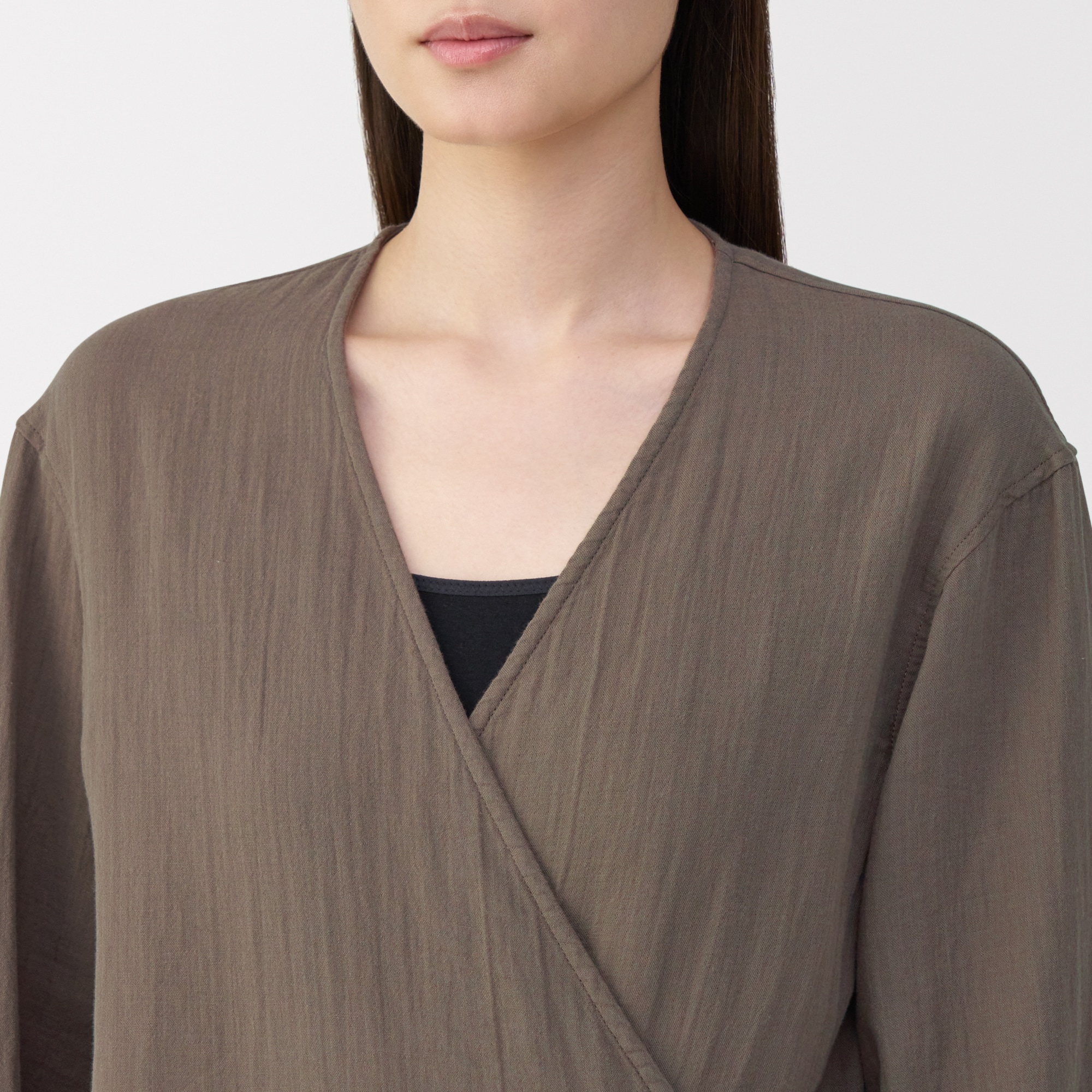 婦人　ふんわりしぼガーゼ　ロングカーディガン