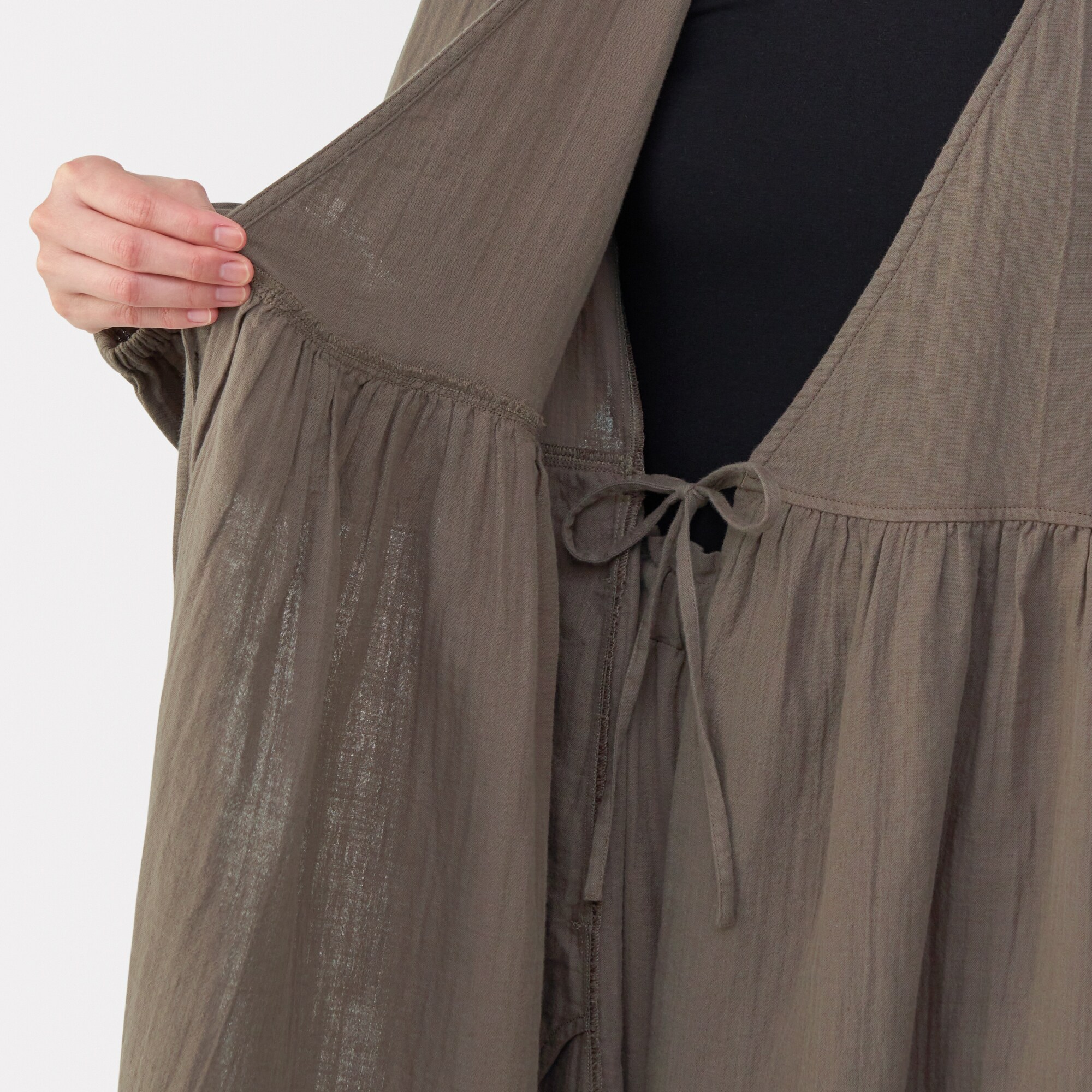 婦人　ふんわりしぼガーゼ　ロングカーディガン