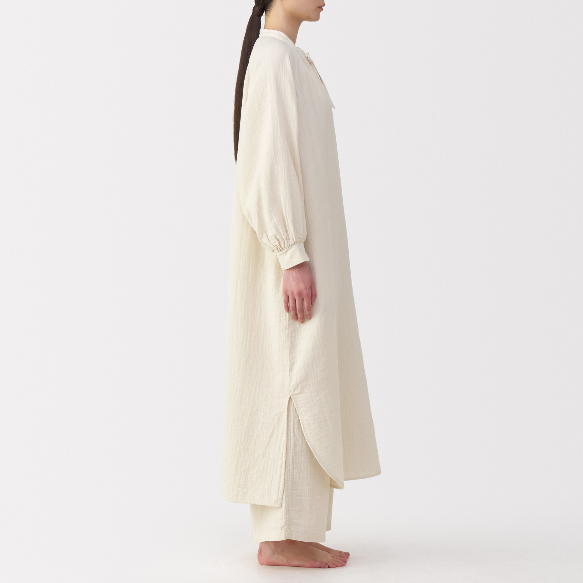 婦人　ふんわりしぼガーゼ　ロングワンピース