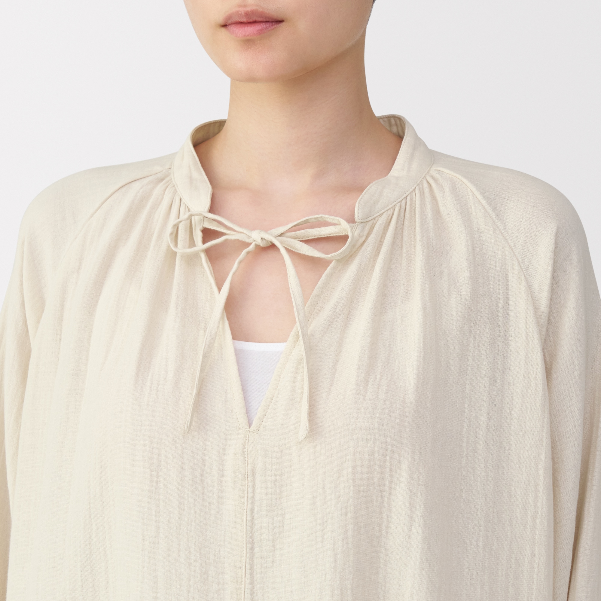 婦人　ふんわりしぼガーゼ　ロングワンピース