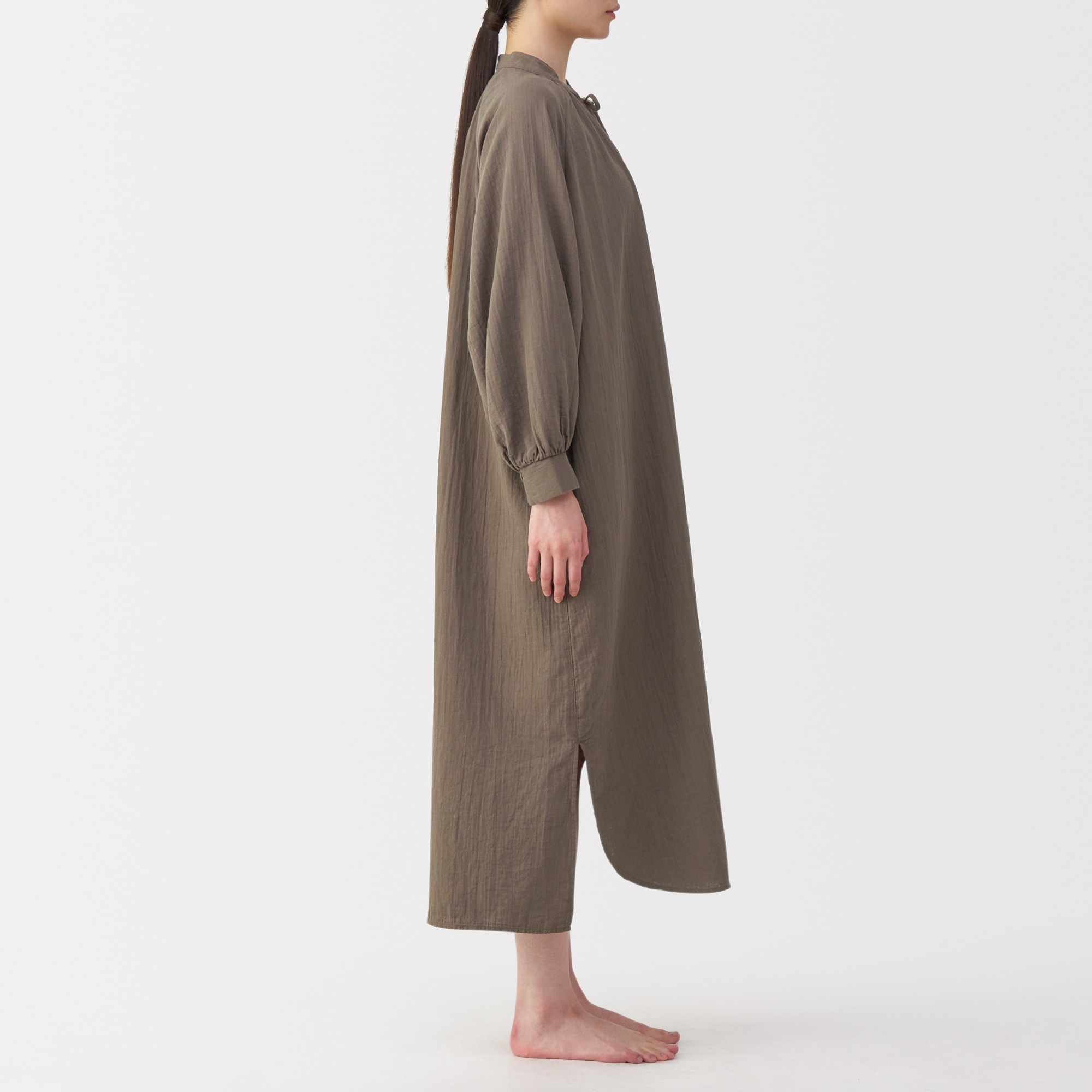 婦人　ふんわりしぼガーゼ　ロングワンピース